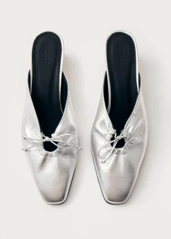 Amar Shimmer Silver Leather Mules|ALOHAS Sale