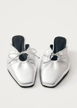 Amar Shimmer Silver Leather Mules|ALOHAS Sale