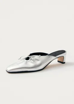 Amar Shimmer Silver Leather Mules|ALOHAS Sale