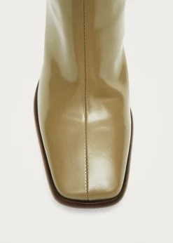 East Sleek Khaki Leather Boots|ALOHAS Discount
