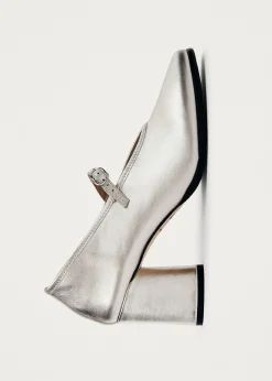 Esha Shimmer Silver Leather Pumps|ALOHAS Discount