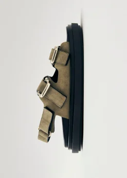 Harper Suede Khaki Leather Sandals|ALOHAS Outlet