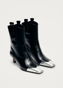 Hudson Shimmer Bicolor Black Silver Leather Ankle Boots|ALOHAS Fashion