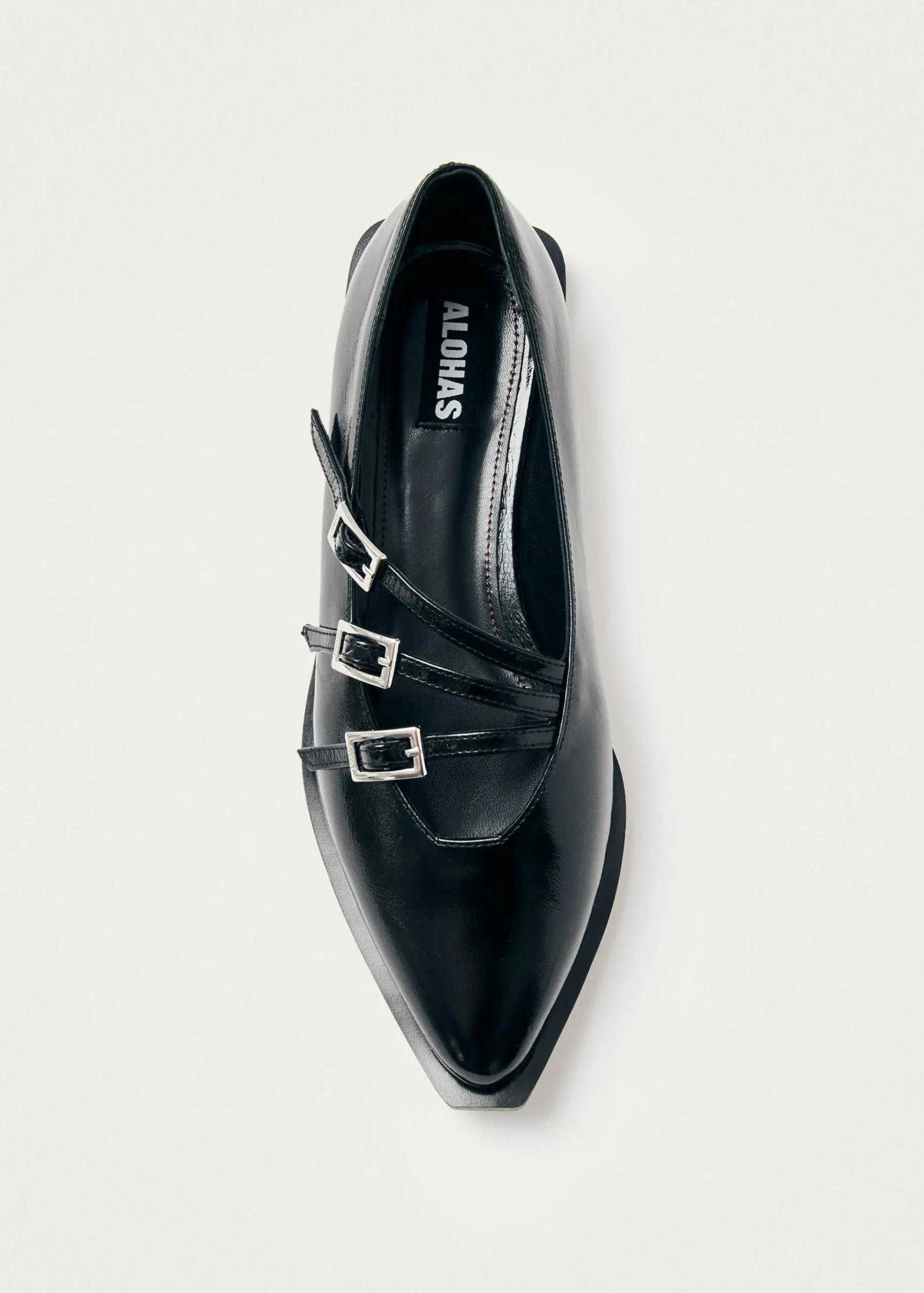 Jive Onix Black Leather Ballet Flats|ALOHAS Fashion