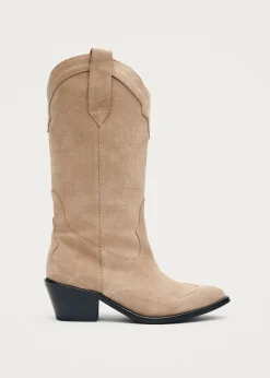 Liberty Suede Beige Leather Boots|ALOHAS Clearance