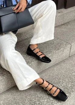 Luke Onix Black Leather Ballet Flats|ALOHAS Outlet