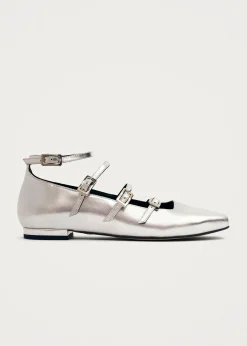 Luke Shimmer Silver Leather Ballet Flats|ALOHAS New