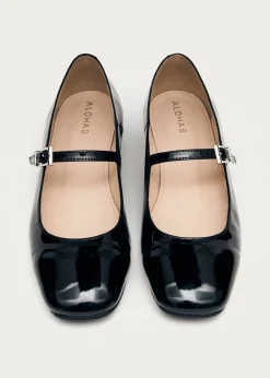 Por Do Sol Onix Black Leather Ballet Flats|ALOHAS Clearance