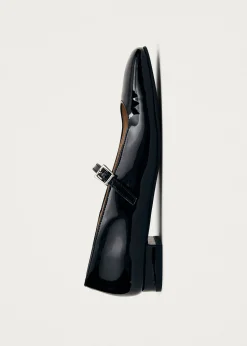 Por Do Sol Onix Black Leather Ballet Flats|ALOHAS Clearance