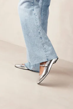 Por Do Sol Shimmer Silver Leather Ballet Flats|ALOHAS Hot