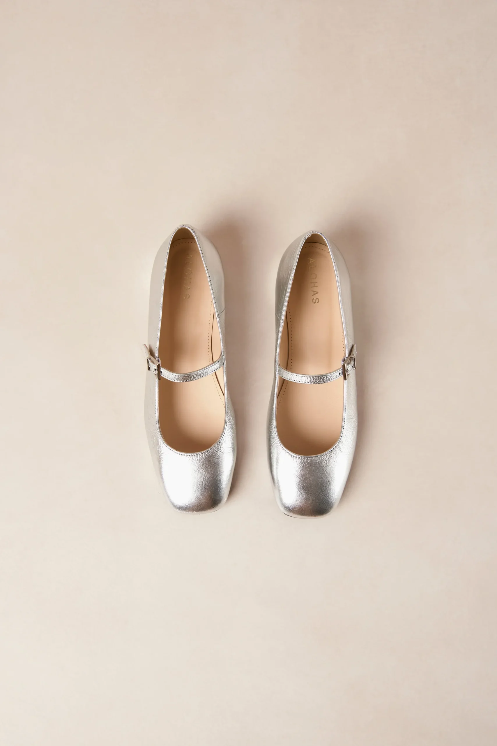 Por Do Sol Shimmer Silver Leather Ballet Flats|ALOHAS Hot