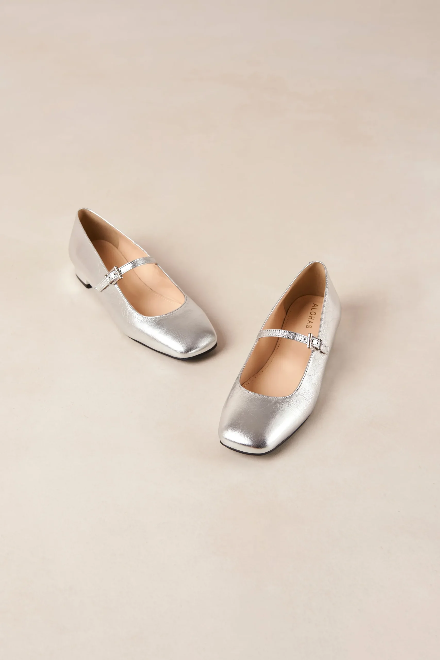 Por Do Sol Shimmer Silver Leather Ballet Flats|ALOHAS Hot