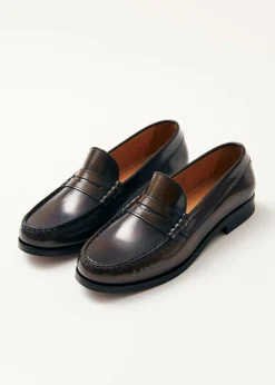 Rivet Brushed Coffee Brown Leather Loafers|ALOHAS Sale