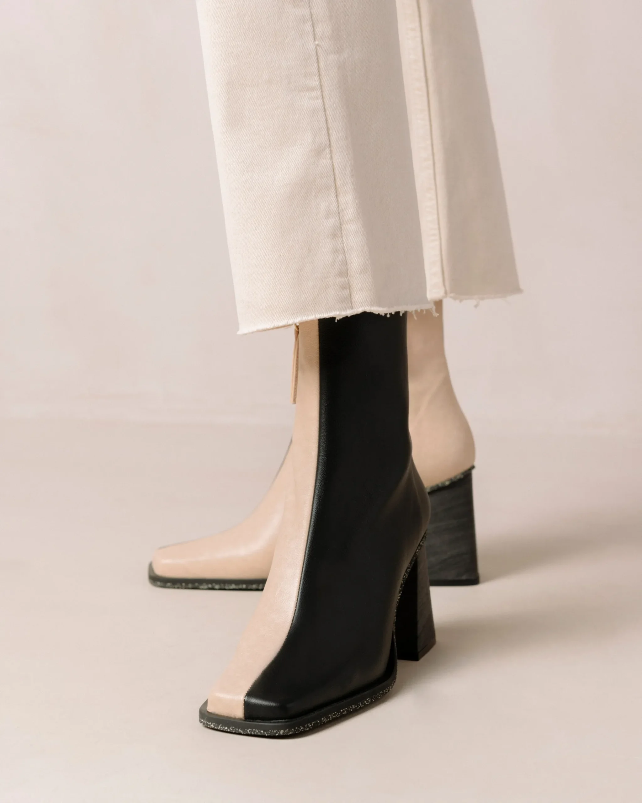 South Bicolor Corn Stone Beige Black Vegan Leather Ankle Boots|ALOHAS New