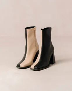 South Bicolor Corn Stone Beige Black Vegan Leather Ankle Boots|ALOHAS New