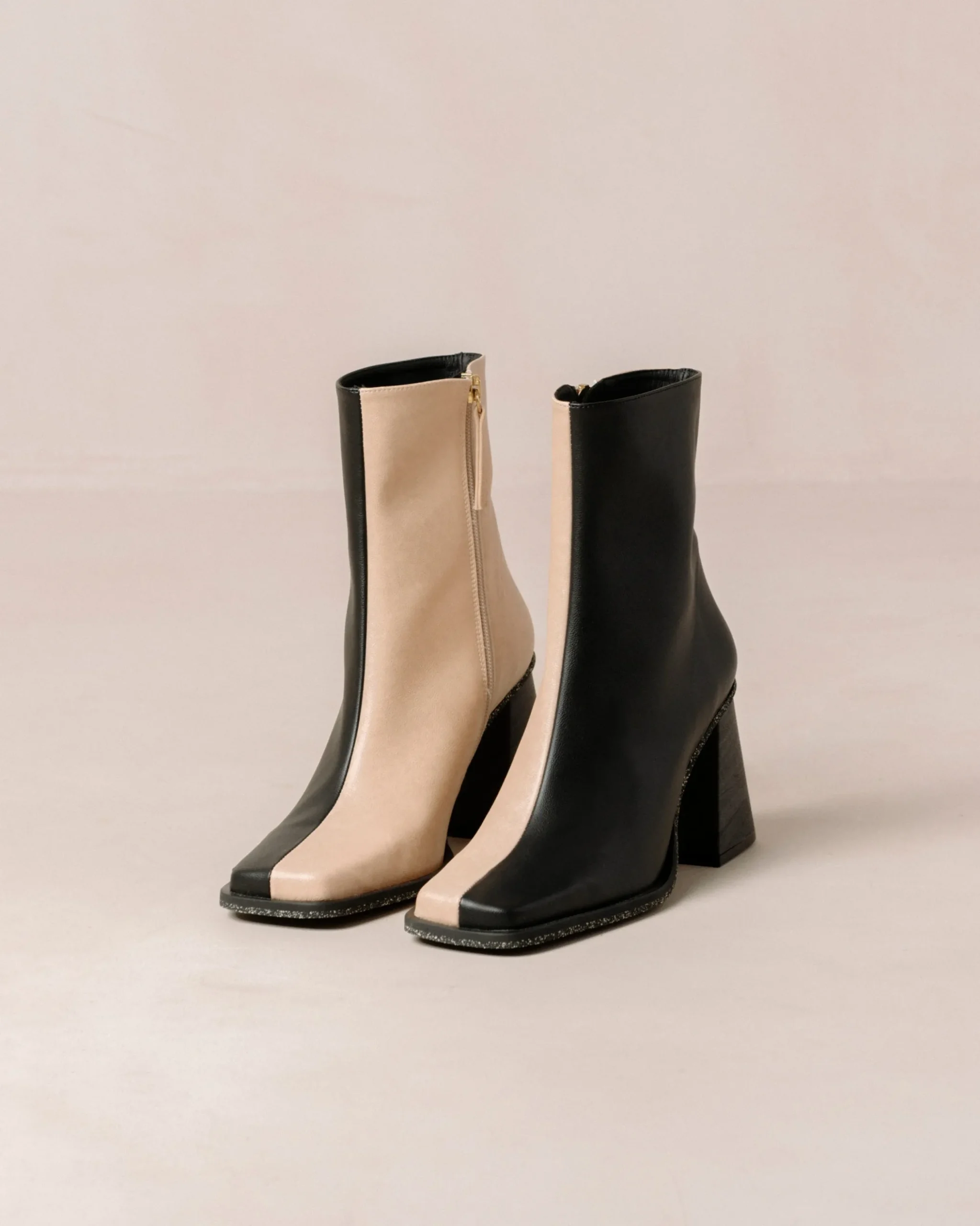 South Bicolor Corn Stone Beige Black Vegan Leather Ankle Boots|ALOHAS New