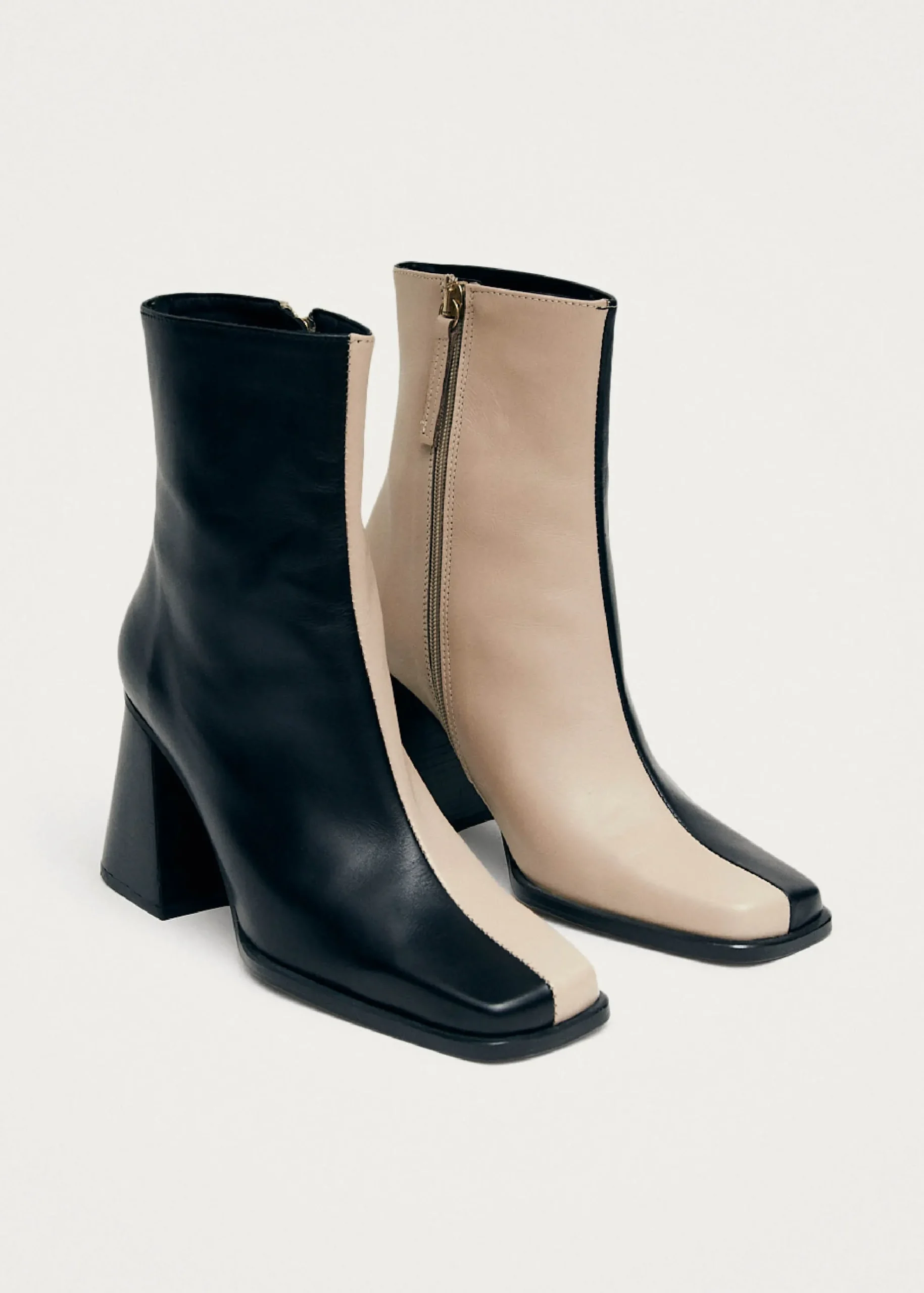 South Bicolor Stone Beige Black Leather Ankle Boots|ALOHAS Best