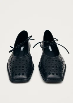 Sway Slit Black Leather Ballet Flats|ALOHAS Sale