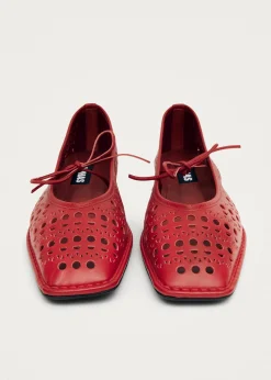 Sway Slit Red Leather Ballet Flats|ALOHAS Hot