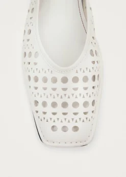 Sway Slit White Leather Ballet Flats|ALOHAS Fashion