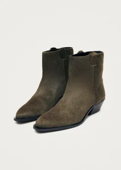 Syd Soft Khaki Leather Ankle Boots|ALOHAS Online