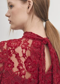 Tiban Lace Wine Dress|ALOHAS Online