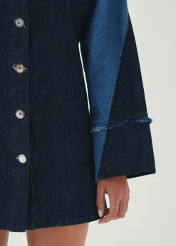 Veden Bicolor Indigo Denim Dress|ALOHAS Fashion