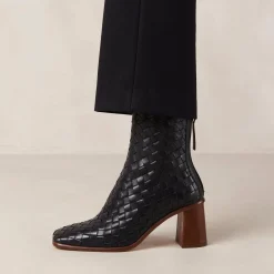 West Braided Black Leather Ankle Boots|ALOHAS New