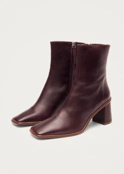 West Cape Wine Burgundy Leather Ankle Boots|ALOHAS Fashion